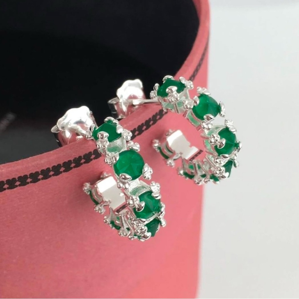Green and Silver Stud Earrings with Emerald Stones Sterling silver 925